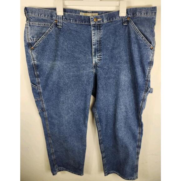 Lee Carpenter Dungarees Mens 46x29 Blue Jeans Light Wash Cotton Blend - Picture 2 of 6